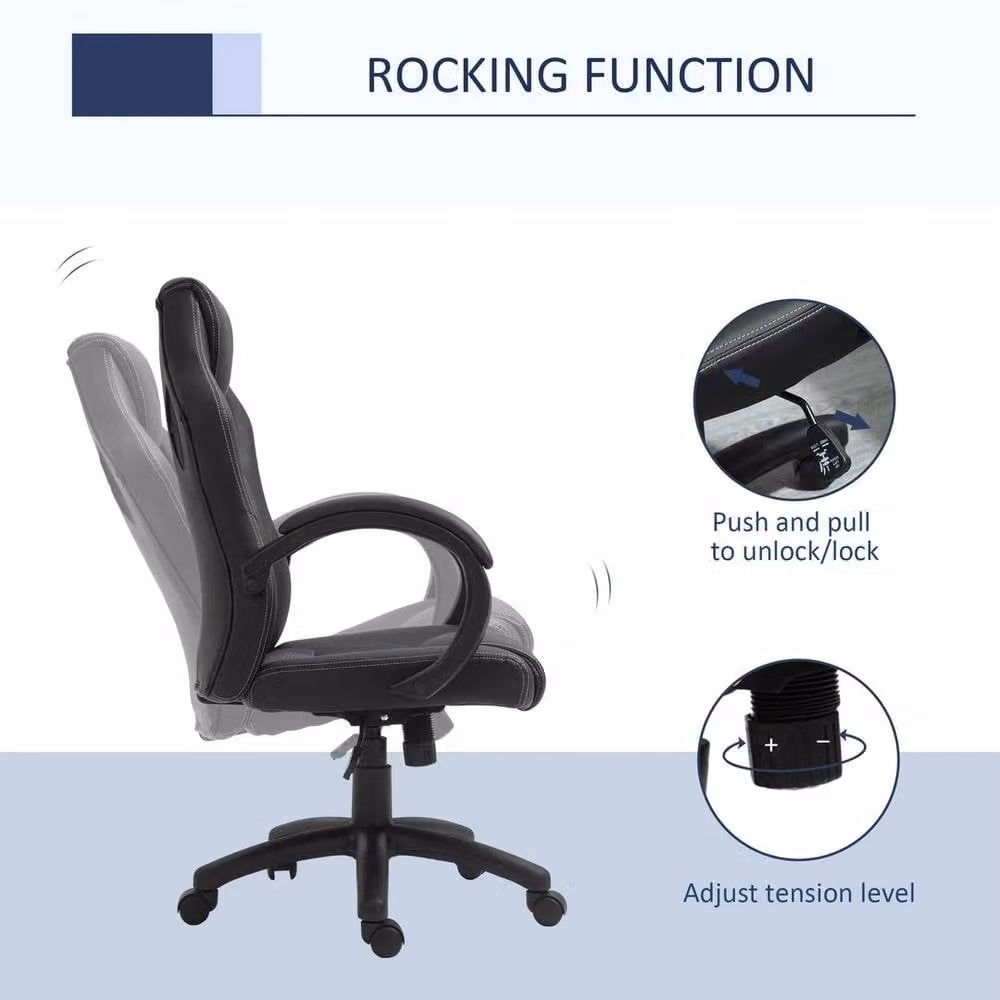 KORVIXA Black Synthetic Leather Executive Racing Swivel Gaming Office Chair with Headrest and Armrests – 4
