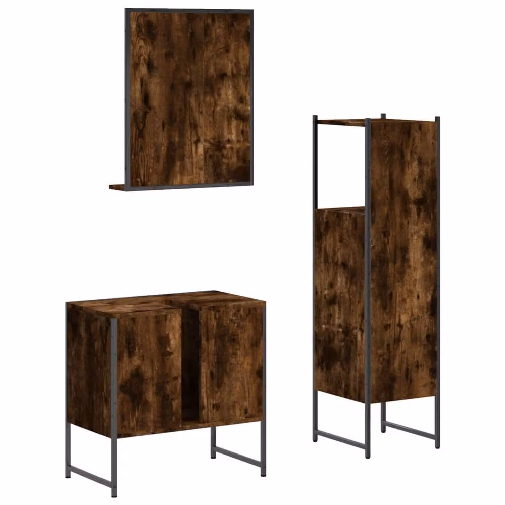 Berkfield Home 3 Piece Smoked Oak Bathroom Cabinet Set in Brown – 3