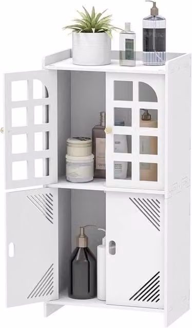 Nordara White Waterproof Freestanding Bathroom Storage Cabinet with Hinged Doors and Internal Shelves W/D/H: 36.0 x 22.1 x 74.95 cm – 1