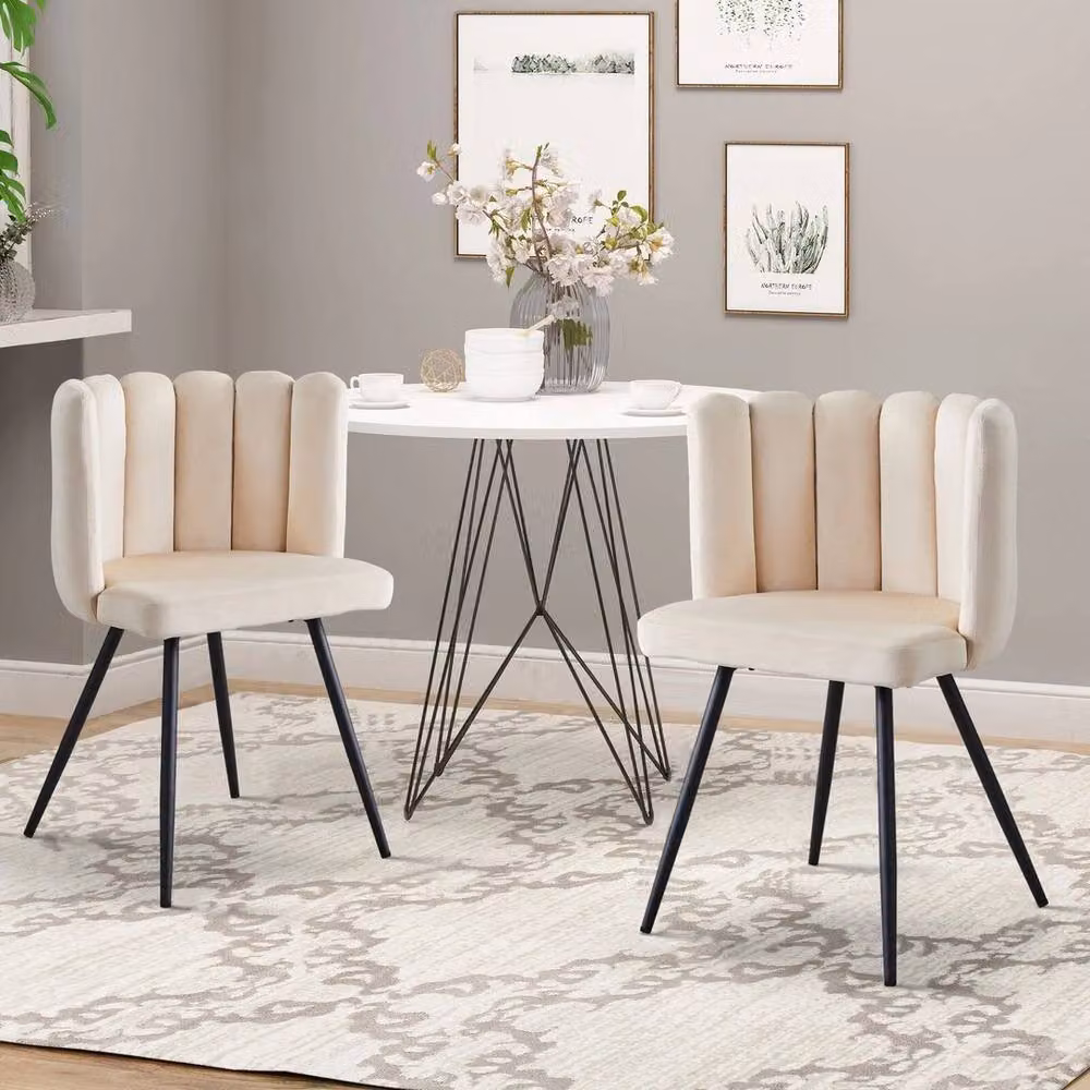 KORVIXA Set of 2 Modern Velvet Dining Chairs in Beige with Metal Frame – 3