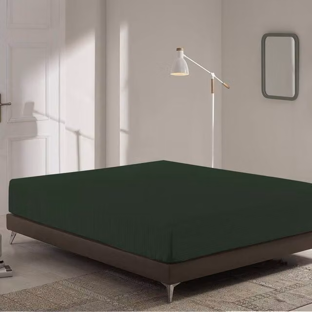 Homes-Linen Extra Deep Microfibre Striped Fitted Sheet in Green, Super King, W/D/H: 200 x 200 x 40 cm – 1