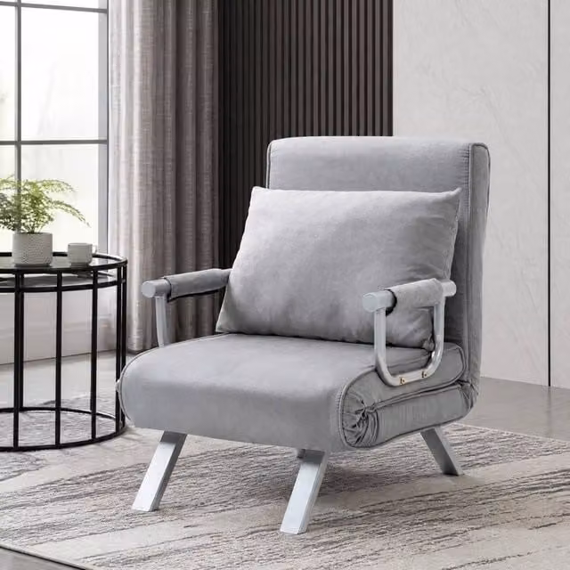 STILVORA Single Sofa Bed with Adjustable Back in Grey Microfibre Fabric – 1