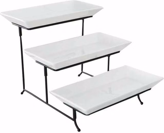 Nordara 3 Tier White Ceramic Rectangular Food and Dessert Serving Set – 1