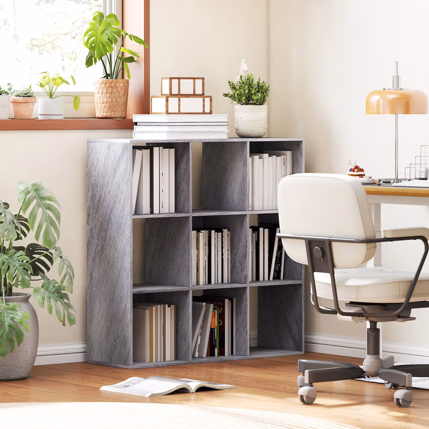 HOMCOM Nine-Cube Freestanding Storage Shelf in Marble Grey – 2