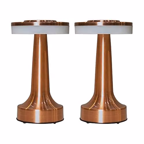MiniSun Set of 2 Contemporary Wireless Copper Touch Table Lamps with Rechargeable LED Mood Light