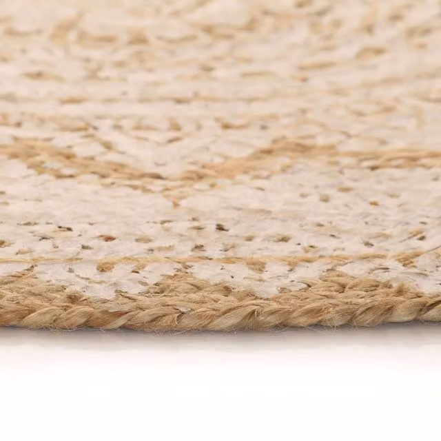 Berkfield Home Beautiful Braided Jute Printed Area Rug, Round, Beige and White, Diameter: 100 cm