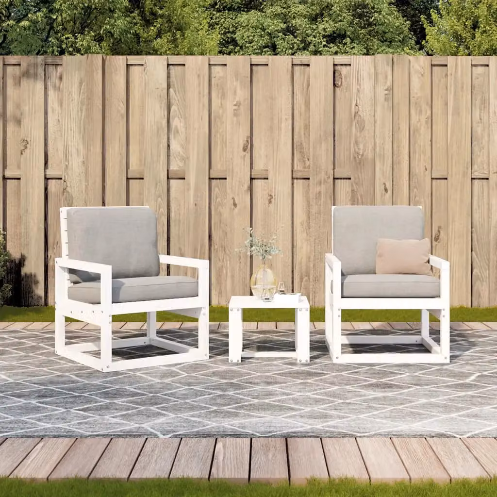 Berkfield Home 3 Piece Rustic White Solid Wood Pine Garden Lounge Set – 2