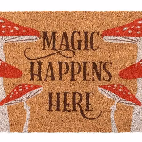 KDMD Natural Magic Happens Here Mushroom Doormat in Brown, W/D/H: 60 x 40 x 1.5 cm – 2