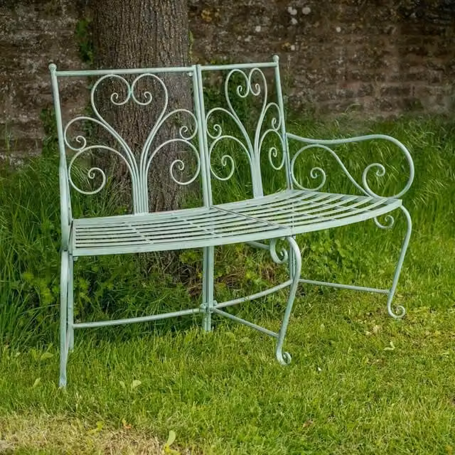 Ascalon Design Ltd Curved Metal Bench in Green, W: 56 cm, D: 136 cm, H: 91 cm