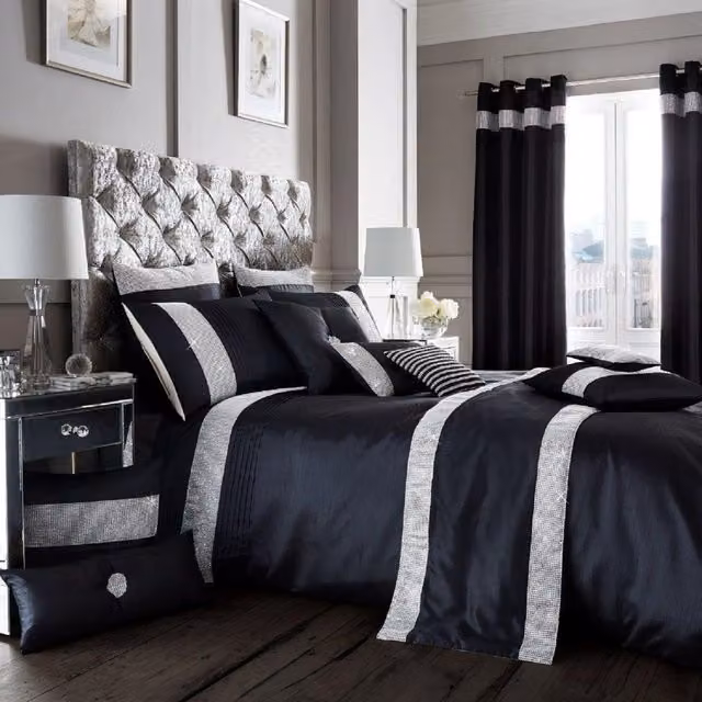Smart Living Striped Duvet Cover and Pillowcase Set in Black, W/D/H: 90 x 200 cm