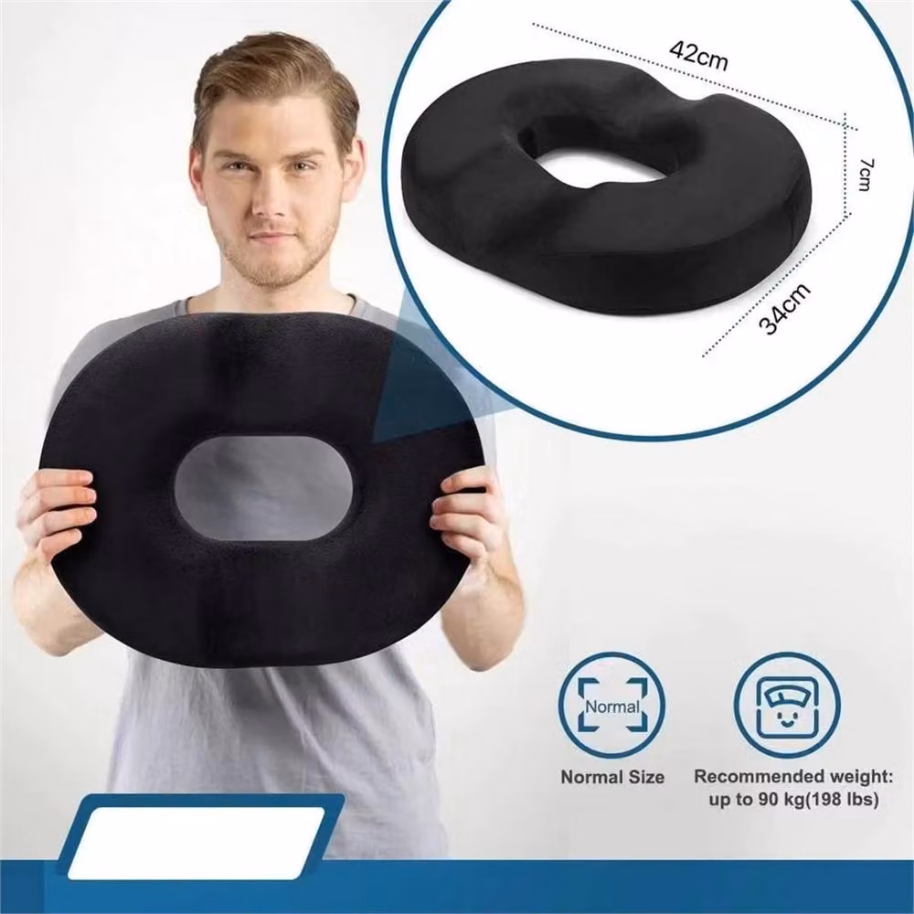 Nordara Large Orthopaedic Memory Foam Donut Seat Cushion in Black with Removable Machine Washable Cover – 4