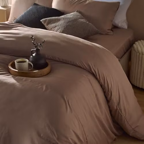 OHS King Size Microfibre Polyester Plain Dyed Duvet Cover and Pillowcase Set in Beige or Brown, W/D/H: 220 x 220 x 180 x 200 cm – 3