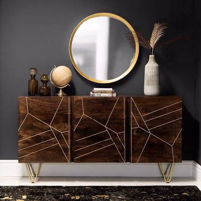 IH Design Jusleen Extra Large Sideboard in Brown Solid Mango Wood with 2 Doors and 3 Drawers – 1