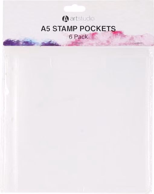 Art Studio Pack of 6 Transparent Plastic A5 Stamp Pockets