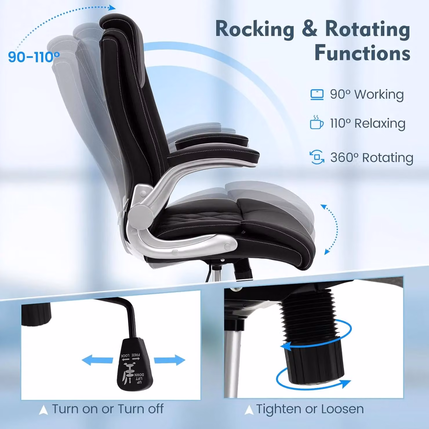 Gymax Black PU Leather Executive Office Chair with Headrest and Adjustable Height – 4