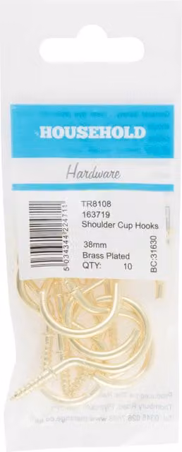 Hiatt Shouldered Cup Hooks in Brassed, 38mm