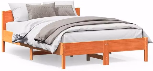 Berkfield Home Solid Wood Pine Bed Frame in Wax Brown, W/D/H: 140 x 200 cm – 1