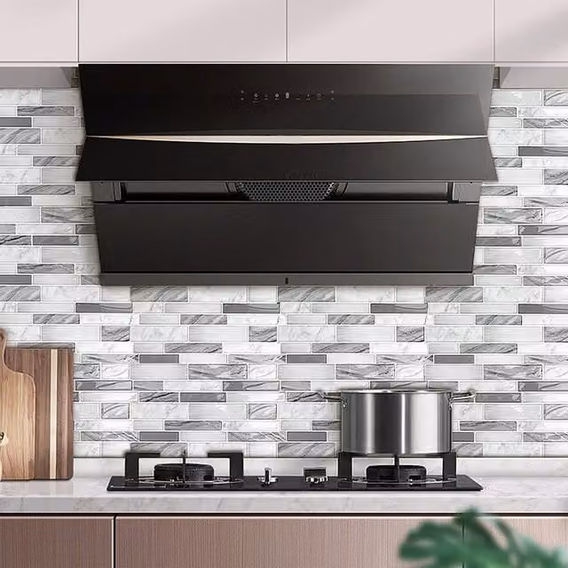 Livingandhome 10-Piece Grey Self-Adhesive Plain Tile-Look Kitchen Wall Backsplash Tiles