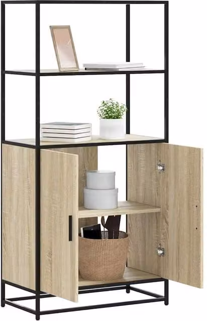 Berkfield Home Sonoma Oak Highboard in Beige with Metal and Wood Details, W/D/H: 68 x 35 x 139 cm