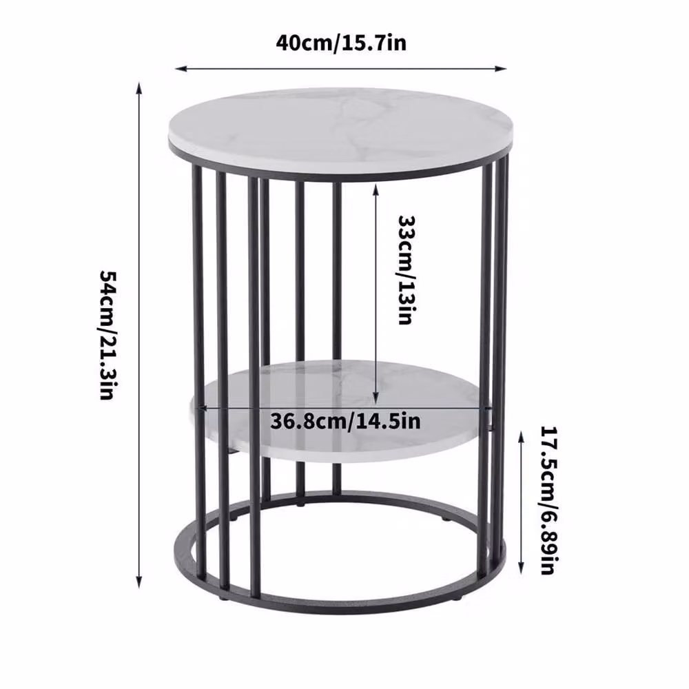 FLAVORA Black and White Round Modern Coffee Table with Glossy Ceramic Top – 2