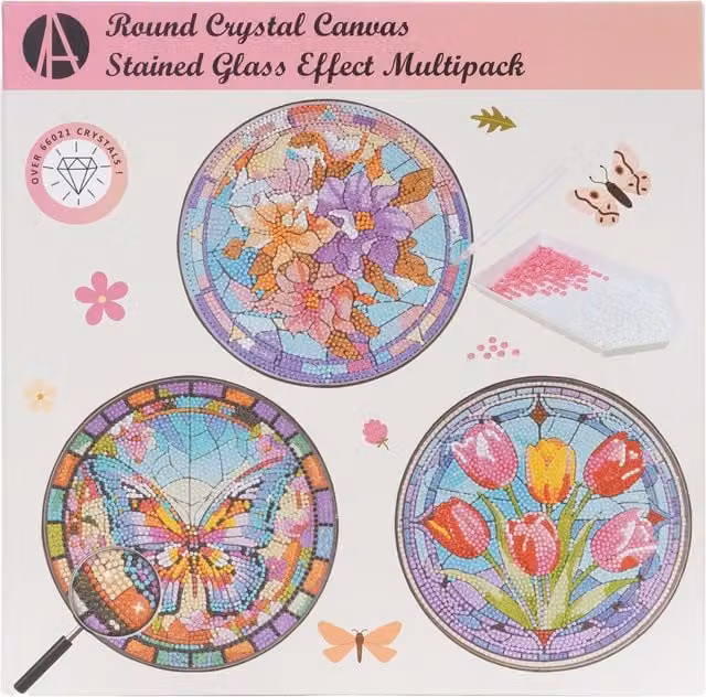 Art Studio Crystal Canvas Stained Glass Effect Floral Multipack Kit in Multicolour