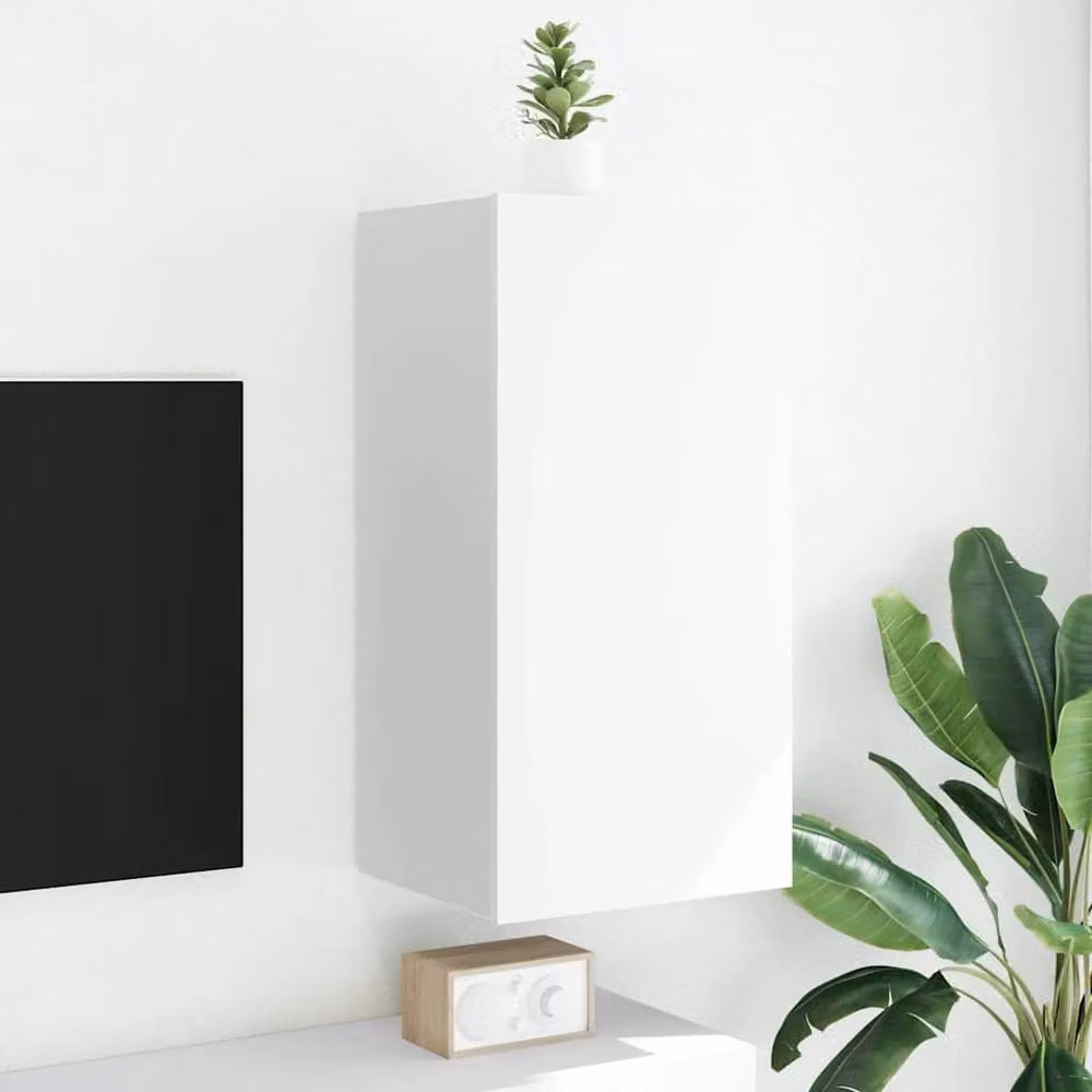 Berkfield Home TV Wall Cabinet with LED Lights, White, W: 40.5 cm, D: 35 cm, H: 80 cm – 2