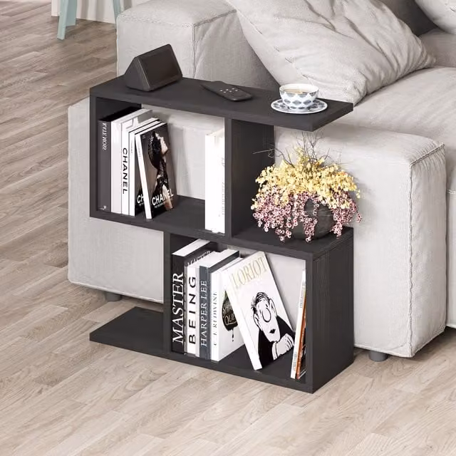 Decortie Modern 4-Compartment Side Table in Black Wood, W/D/H: 60 x 60 x 60 cm