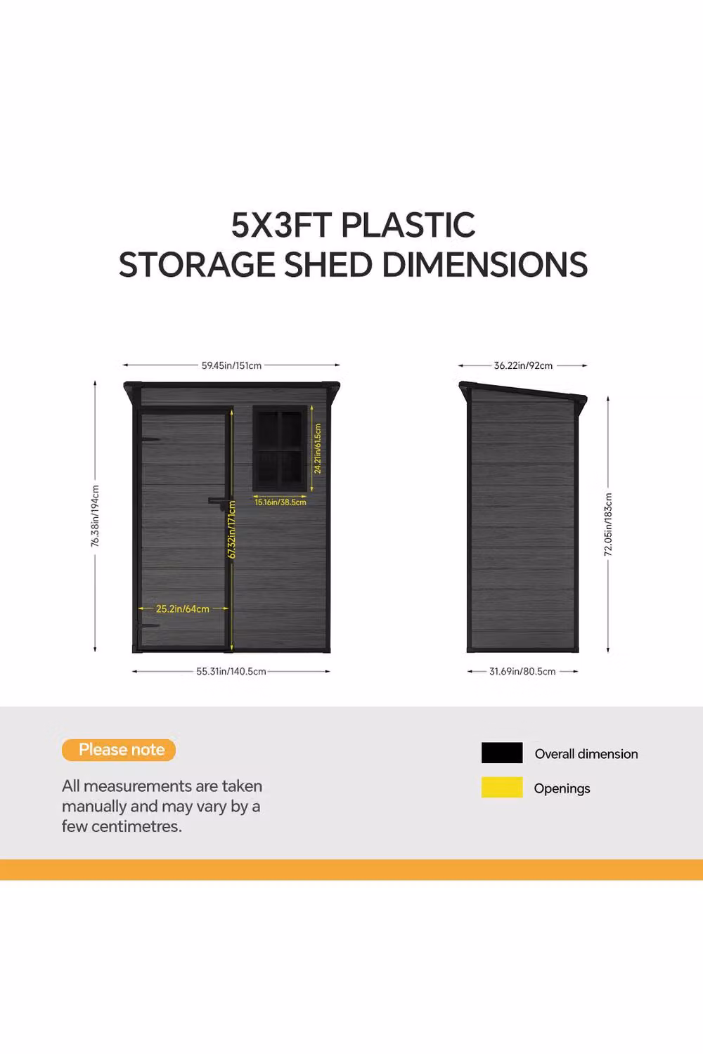 Living and Home Plastic Pent Garden Storage Shed with Lockable Door and Window in Dark Grey, H 183 x W 152.4 x D 92 cm – 3