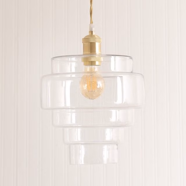 ValueLights Lane 5 Tier Layered Glass Easy Fit Ceiling Light Shade and LED Bulb in White and Transparent