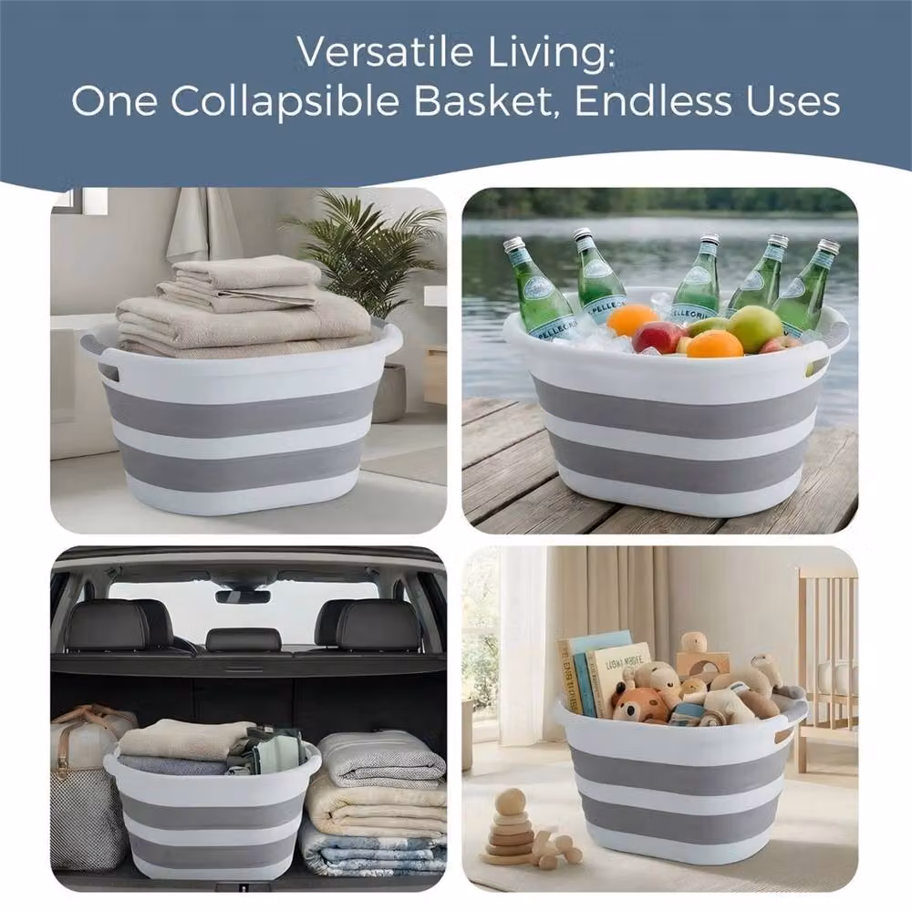 Nordara 40L Extra Large Collapsible Pop Up Laundry Basket with Handles in White, Grey and Multicolour – 3