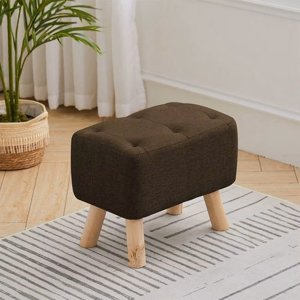 Kelvenix Brown Linen Tufted Footstool Pouffe with Padded Seat – 4