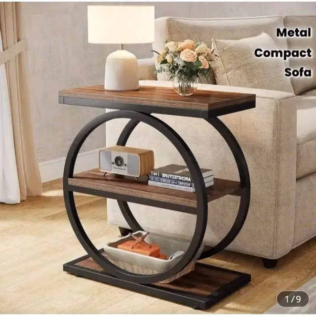 KORVIXA Industrial Side Table with 3 Shelves in Brown, W/D/H: 100 x 100 x 20 cm