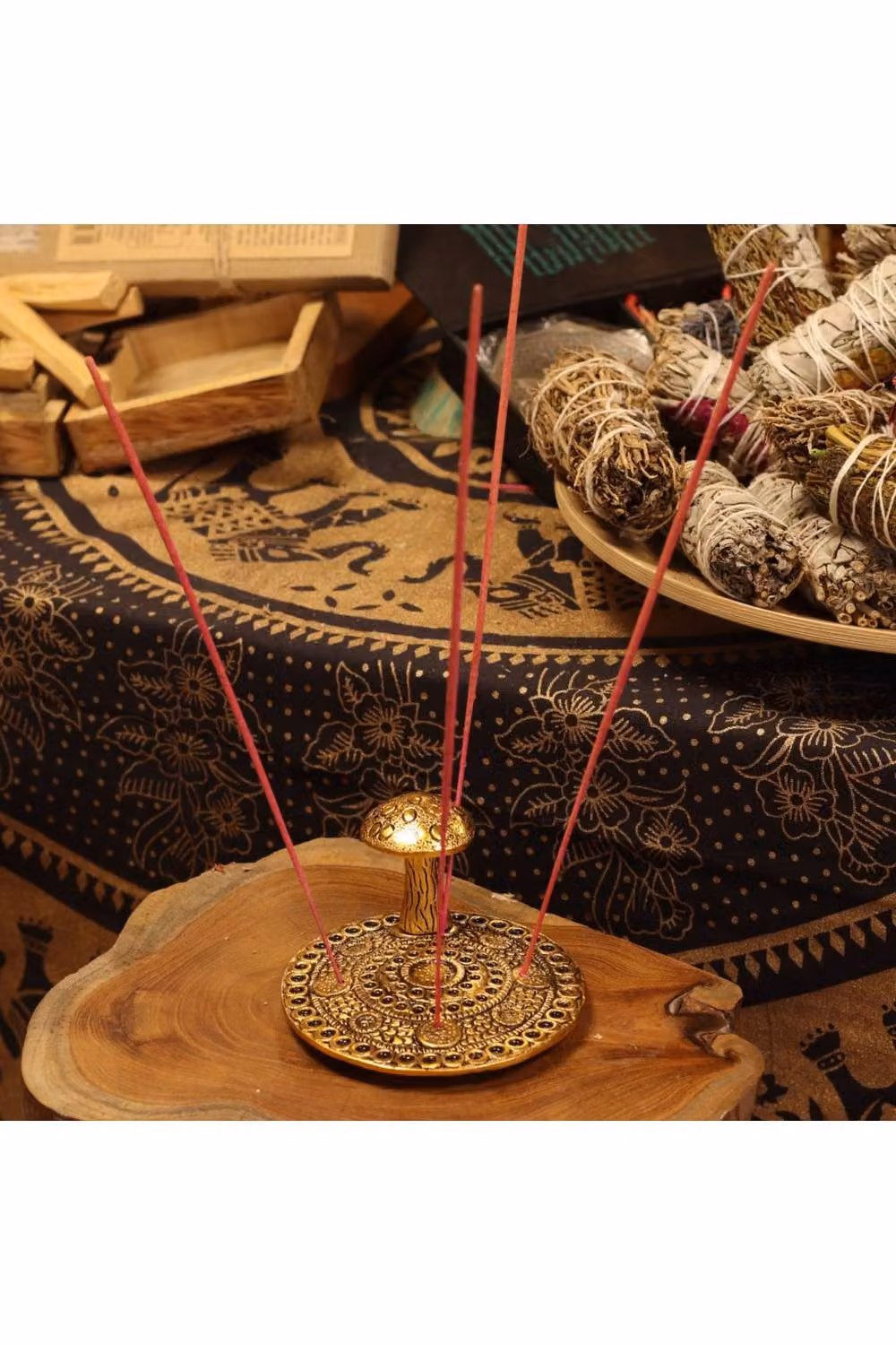 KDMD Gold Metal Mushroom Incense Holder with Brass Effect Design – 2