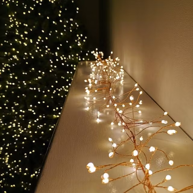 Samuel Alexander Premier Christmas Outdoor LED String Lights, 430 Lights, Warm White, Gold Wire, 2.7m