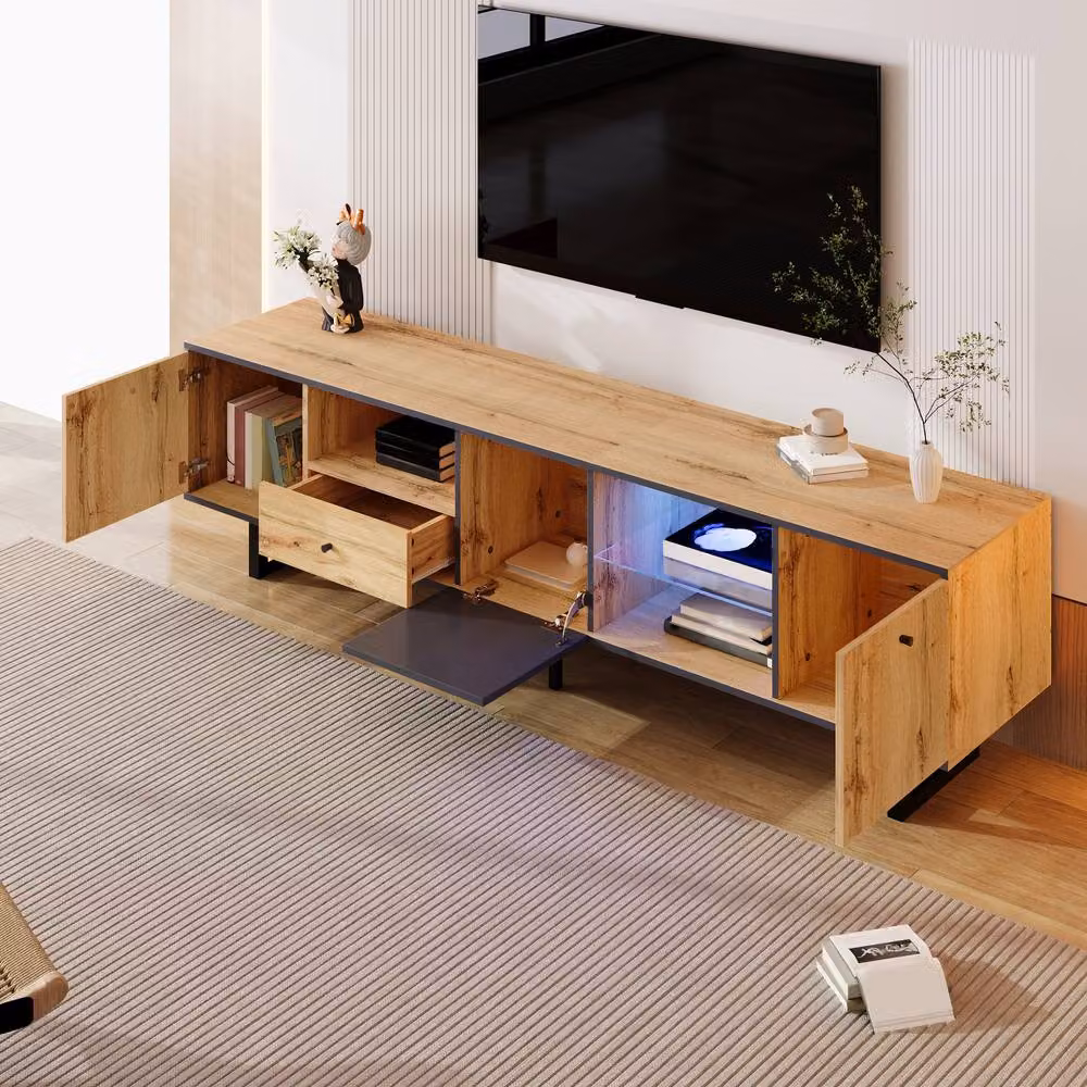 Rolipo Modern Industrial TV Stand with Integrated LED Lights, Wood and Anthracite Grey Lowboard, Width: 190 cm – 3