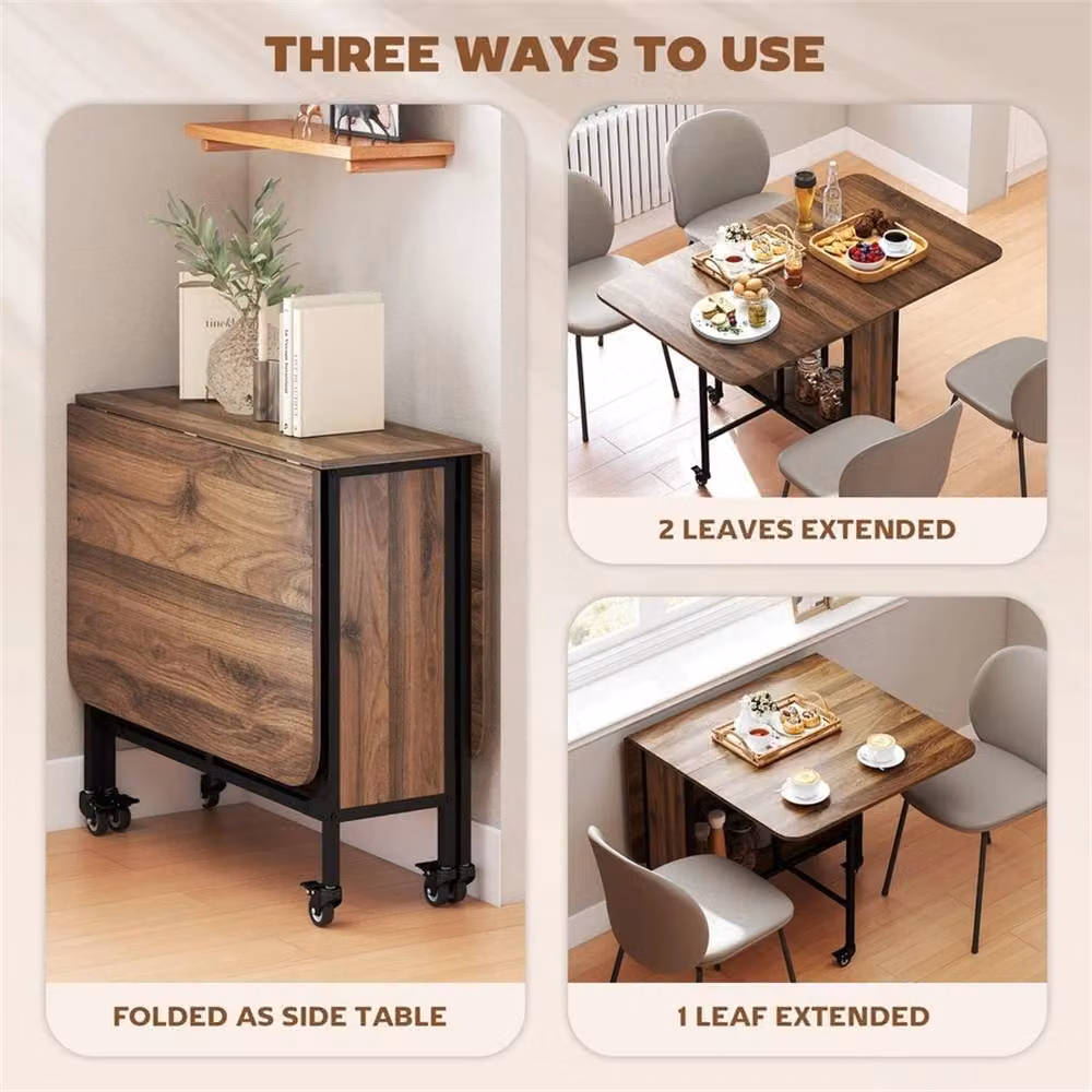 Nordara Brown Wood Drop Leaf Dining Table with Castors, W/D/H: 100 x 15 x 74 cm – 5