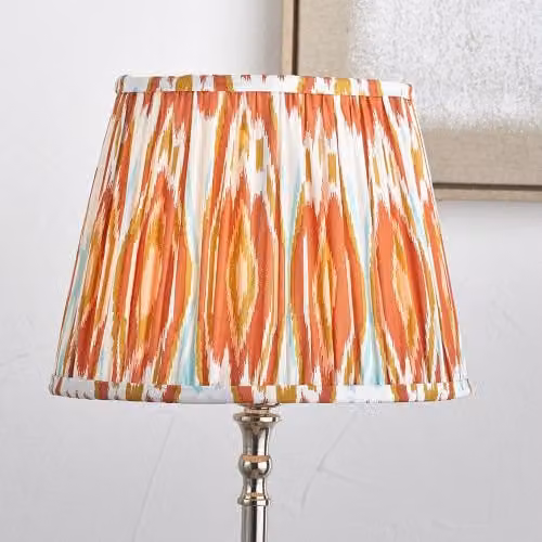 Ruma Orange Ikat Patterned Mushroom Pleat Tapered Lampshade in Red, Diameter: 30.48 cm