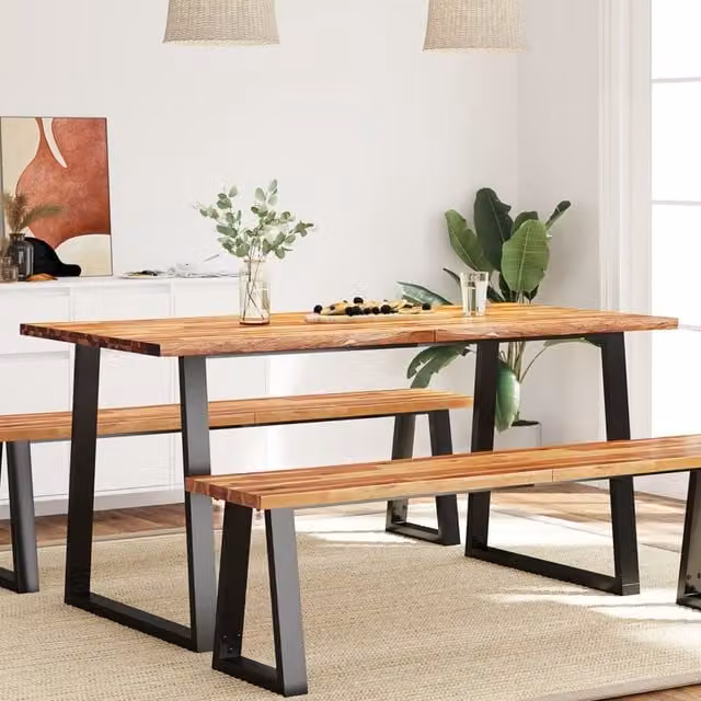 Berkfield Home Live Edge Acacia Solid Wood Dining Table in Brown, W/D/H: 160 x 80 x 75 cm