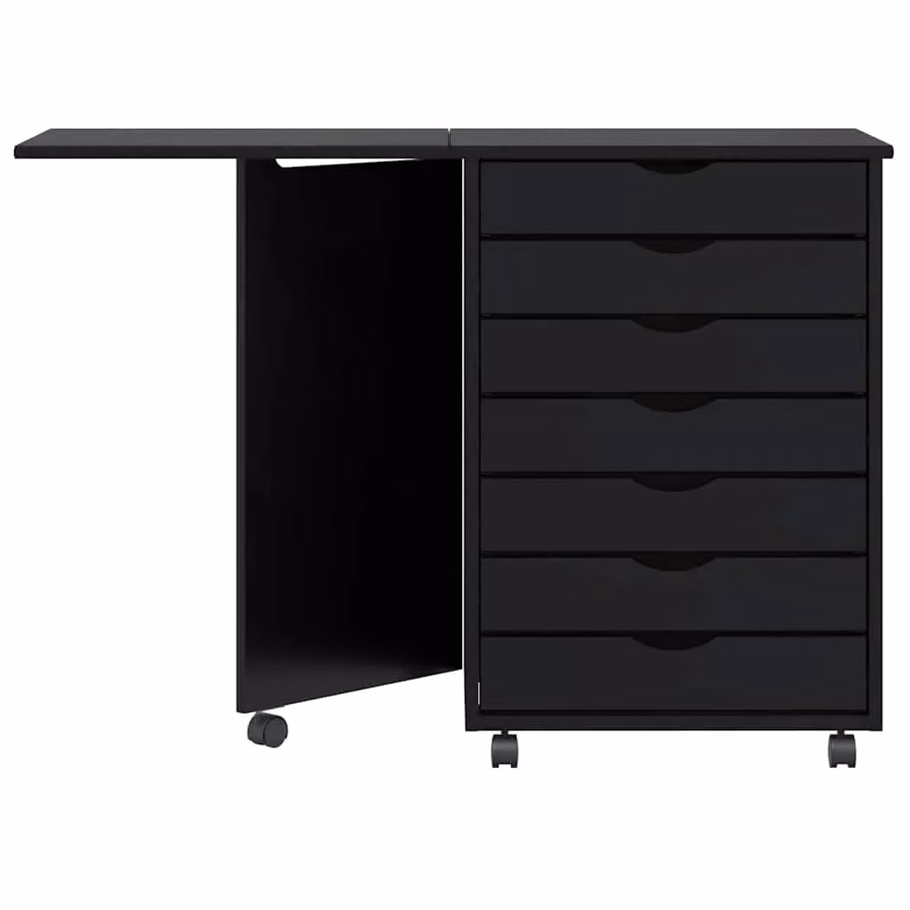 Berkfield Home Rolling Cabinet with Desk in Moss Black Solid Pine Wood – 3