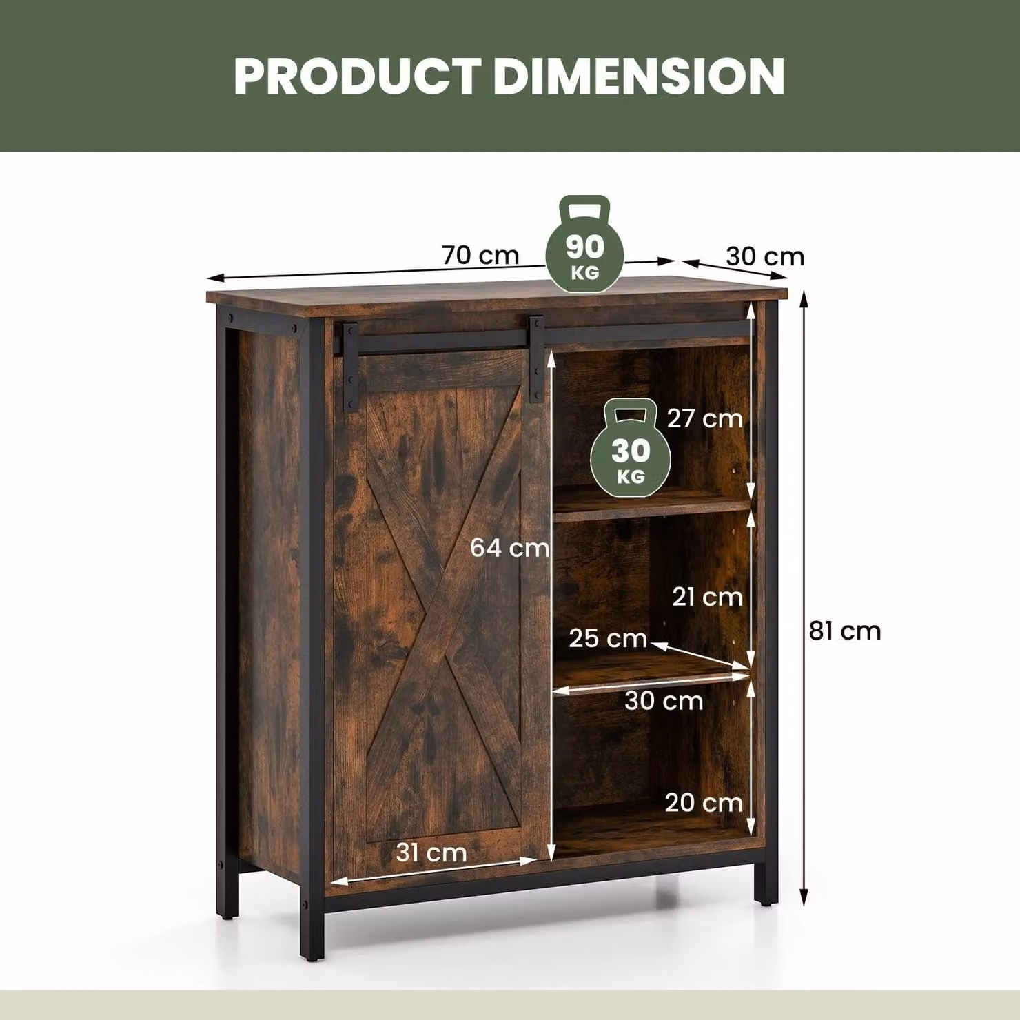 Costway Rustic Farmhouse Storage Cabinet with Sliding Barn Door in Brown – 2