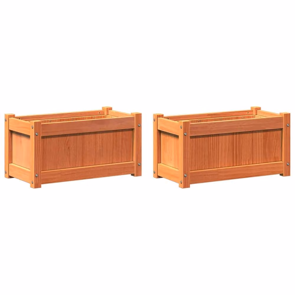 Berkfield Home Garden Wax Brown Solid Wood Pine Planter Tub, 2 Pack – 2