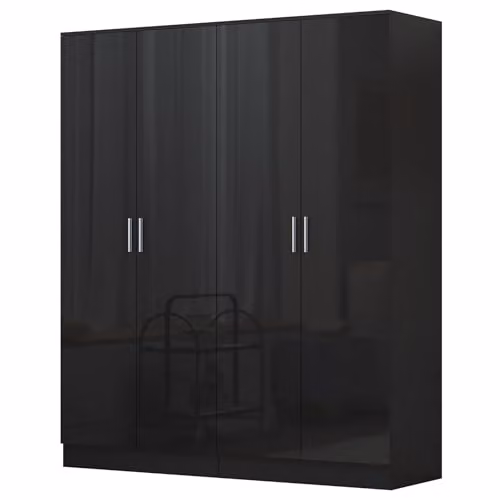 REFLECT 2x 2 Door Plain Wardrobe Bundle in Black High Gloss and Black Oak Matt – 3