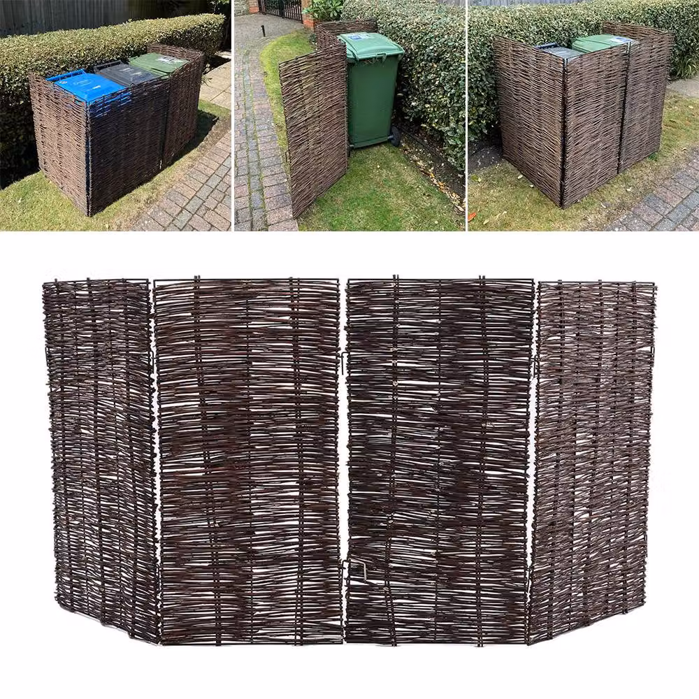 Living and Home Brown Wicker and Metal Trash Can Privacy Fence, Large, H 180 x W 115 x D 81 cm – 4