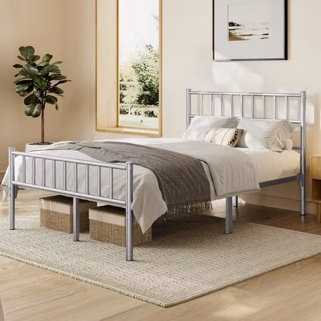 Yaheetech Industrial Metal Bed Frame in Silver, 140 x 200 cm