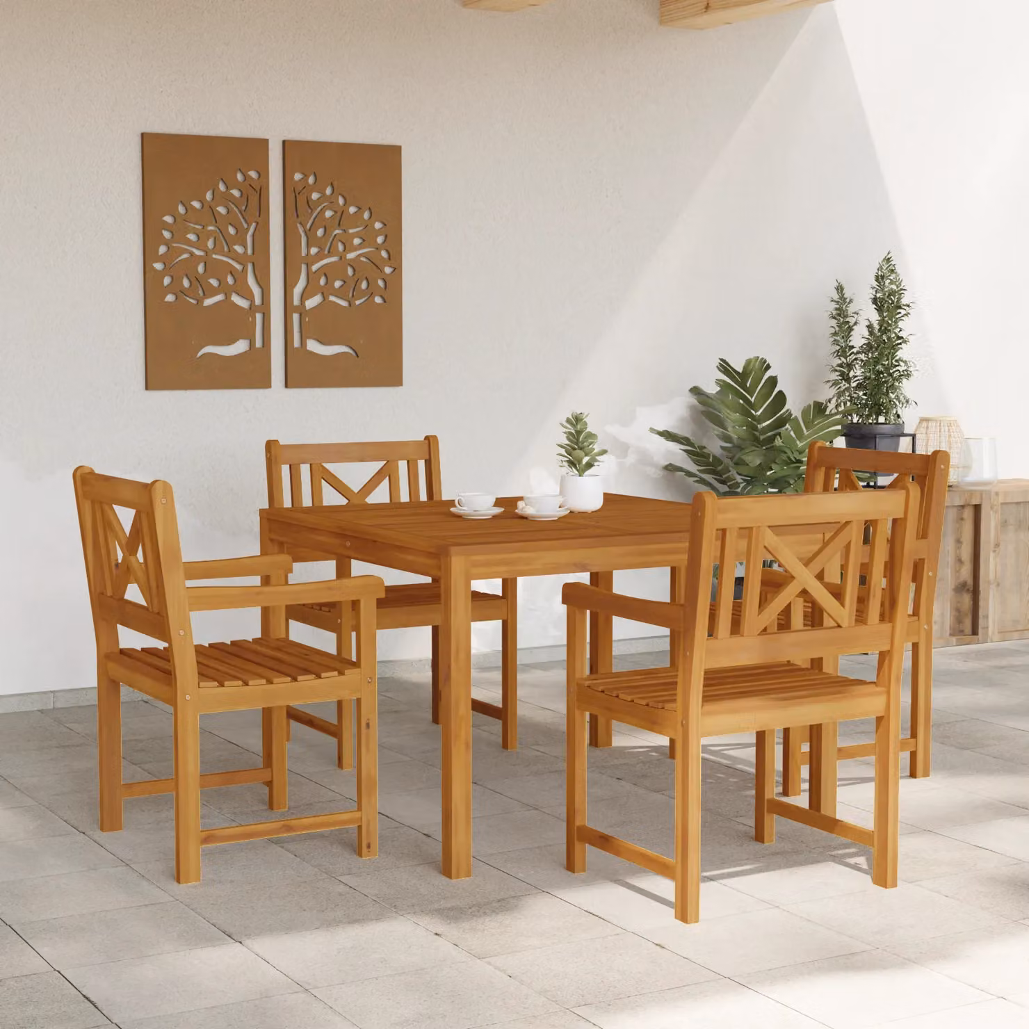 Berkfield Home 5 Piece Acacia Wood Garden Dining Set in Brown – 3