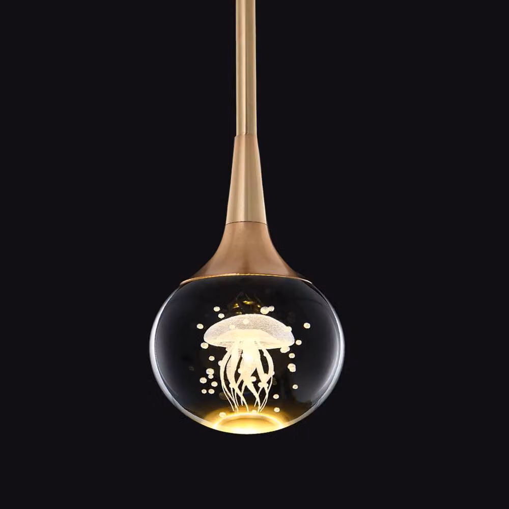 NIVOR Dimmable LED Jellyfish Pendant Light in Gold and Crystal with Height Adjustable Suspension – 4