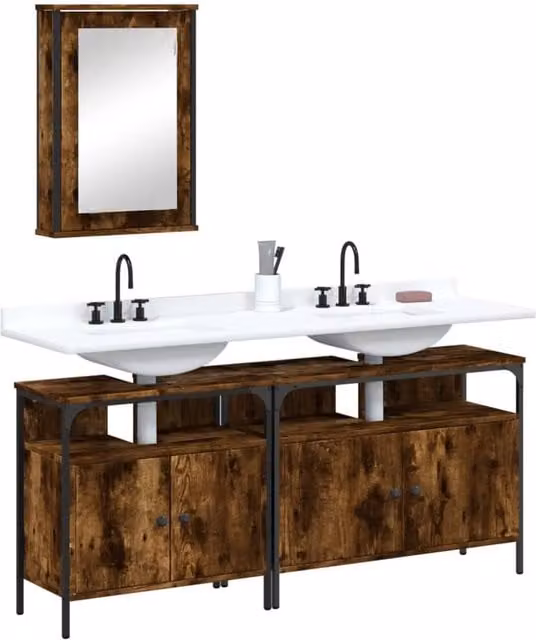 Berkfield Home 3 Piece Industrial Bathroom Furniture Set in Smoked Oak Brown