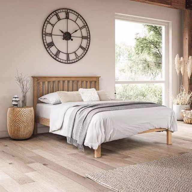 SlumberWorx Rustic Solid Oak Bed Frame in Brown and Yellow, 140 x 200 cm