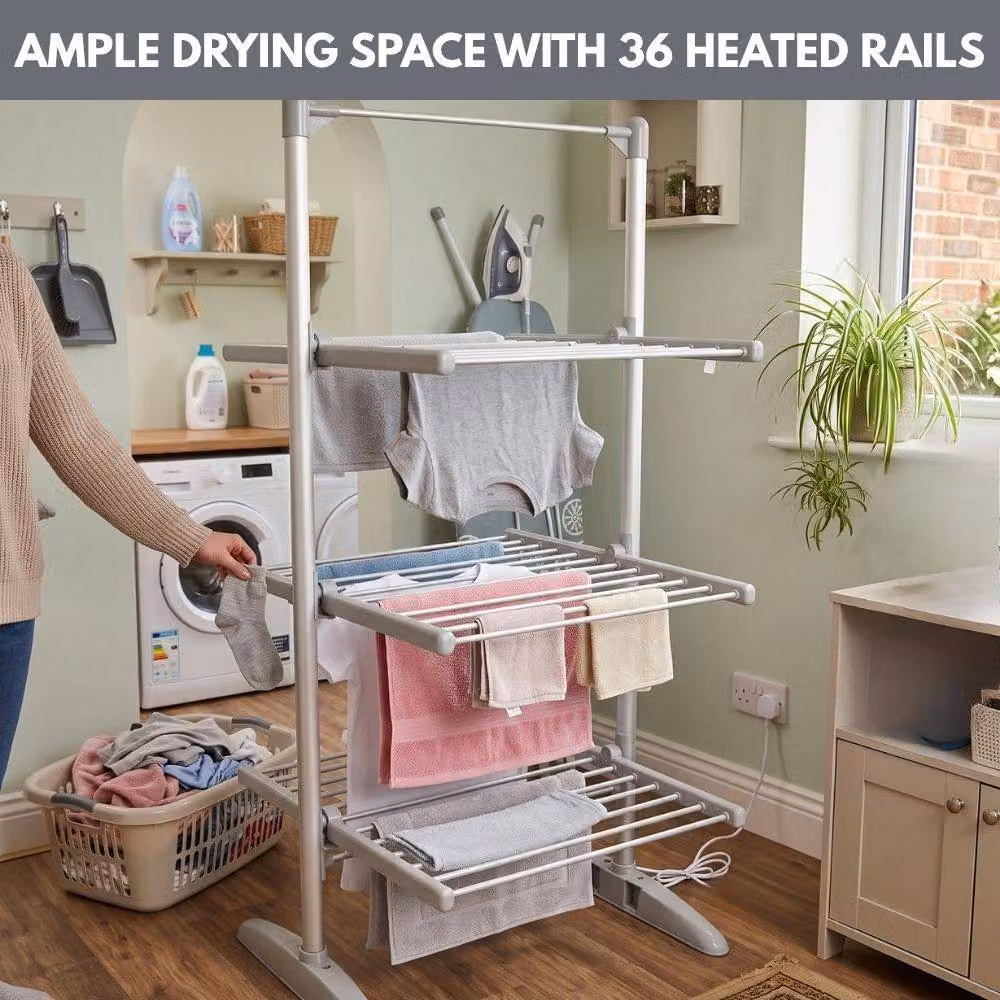 Ark Mat Lazy-Dry 300W Electric Heated Clothes Airer with 21m Drying Length in Grey – 2