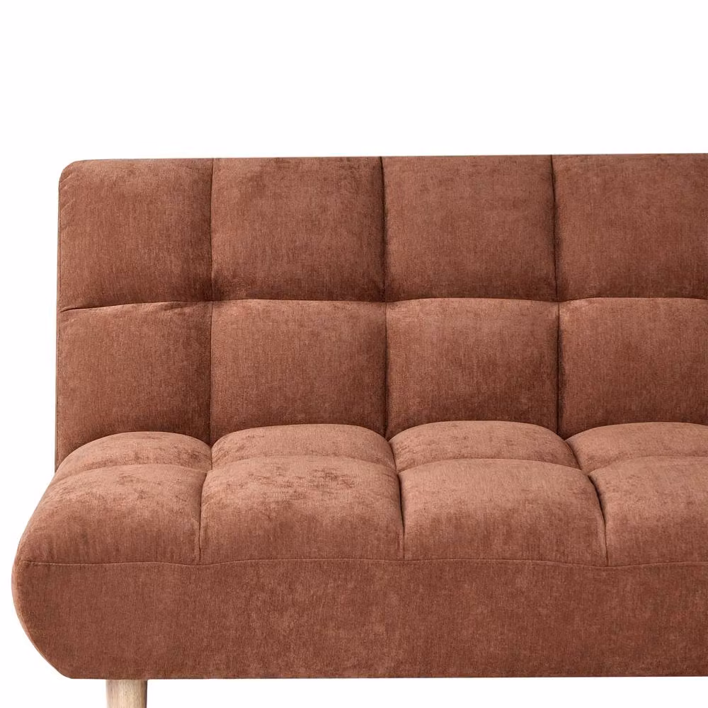 Wyld and Coco 2-Seater Click Clack Sofa Bed in Brown Fabric with Solid Rubberwood Frame, W/D/H: 153 x 83 x 140 cm – 5